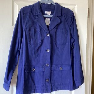 Denim & Co. Button front utility  jacket. Large w/4 pockets. Never Worn